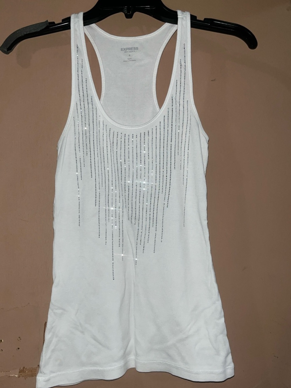Express White Racerback Tank with Vertical Rhinestone Strands - Picture 2 of 2